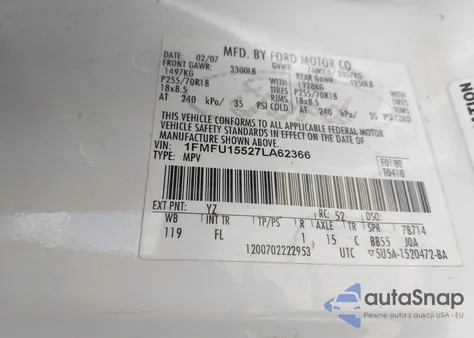 2007 Ford Expedition Xlt из США, поврежденный, VIN 1FMFU15527LA62366